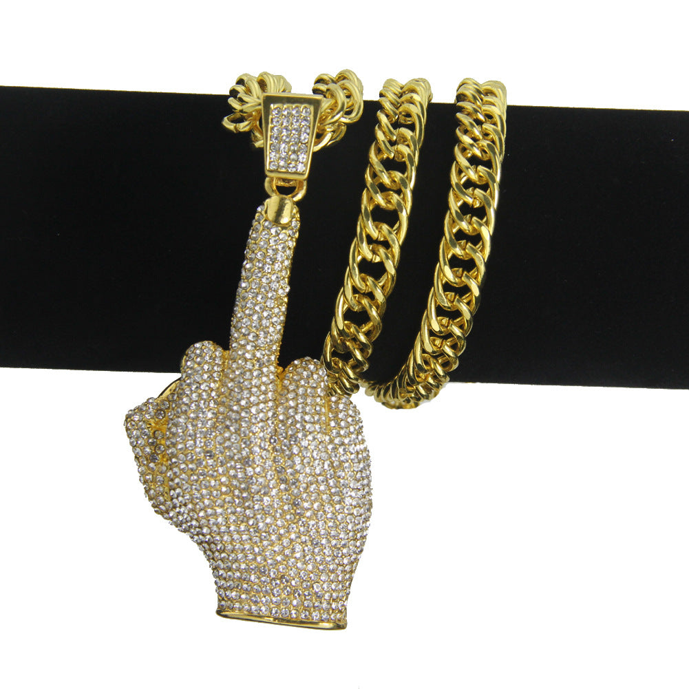 Wholesale Hip Hop Vertical Middle Finger Necklace Alloy